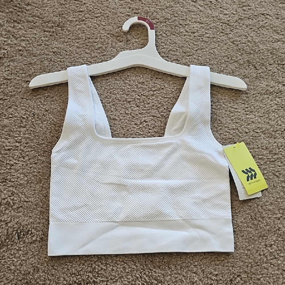 All In Motion White Seamless Square Neck Cropped Tank Top XS